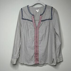 J. Crew Factory Striped Embroidered Peasant Top XS Pullover